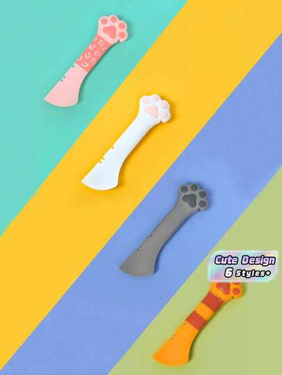 1PC Cat Paw Pet Can Spoon Multi-Functional Silicone Feeder Tool For Mixing, Slow Feeding & Can Covering Includes Can Opener & Lid Sea Pet Feeding Supplies Cute Cat Dog Accessories