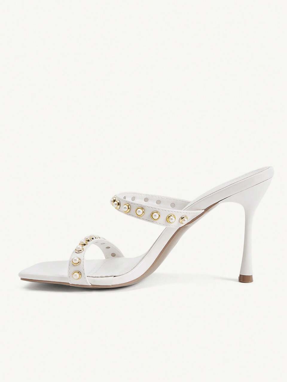 CUCCOO CHICEST Women Shoes Square Toe Stiletto Stripe Pearl Heel Sandals Summer Shoes