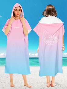 1PC Superfine Fiber Quick Dry Windproof Sunscreen Thermal Insulation Soft Absorbent Gradient Pink Hooded Cape Bath Towel Unisex Wearable Wrap Robe For Beach Outdoor Home Lightweight Portable Travel Essential Must Have - Multicolor - View 7
