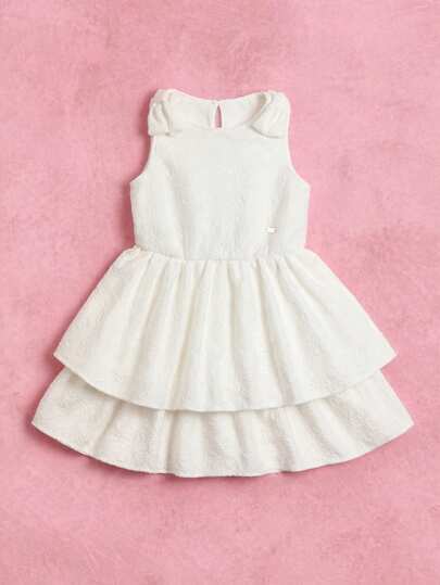 SUMWON Girls White Broderie Anglaise Tiered Ruffle Sleeveless Summer Dress With Keyhole Neckline And A-Line Silhouette For Special Occasions