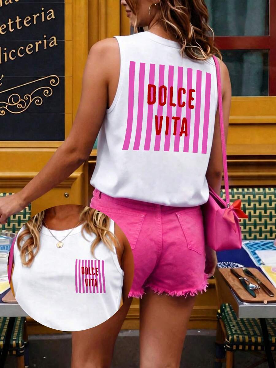 DrmWander Áo tank top không tay in họa tiết dành cho nữ, kiểu dáng thường ngày, dáng suông. - trắng - Xem 1