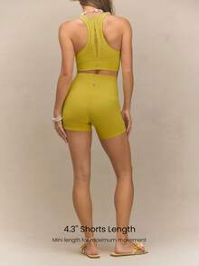 GLOWMODE 4.3" FeatherFit™ Anti-Slip Pocket Bike Shorts Non Front Seam Low Impact Cycling Running Gym Workout Summer - Yellow - View 5
