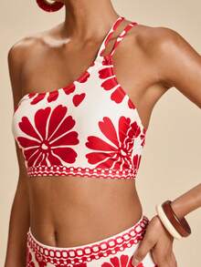 Travachic Conjunto de bikini de tirantes finos asimétricos de hombro estilo retro para mujer, para verano - Multicolor - Ver 7