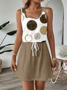 SHEIN LUNE Đầm ngắn in họa tiết kiểu dáng thường ngày dành cho nữ, thích hợp cho mùa xuân và mùa hè. - Nhiều màu - Xem 2