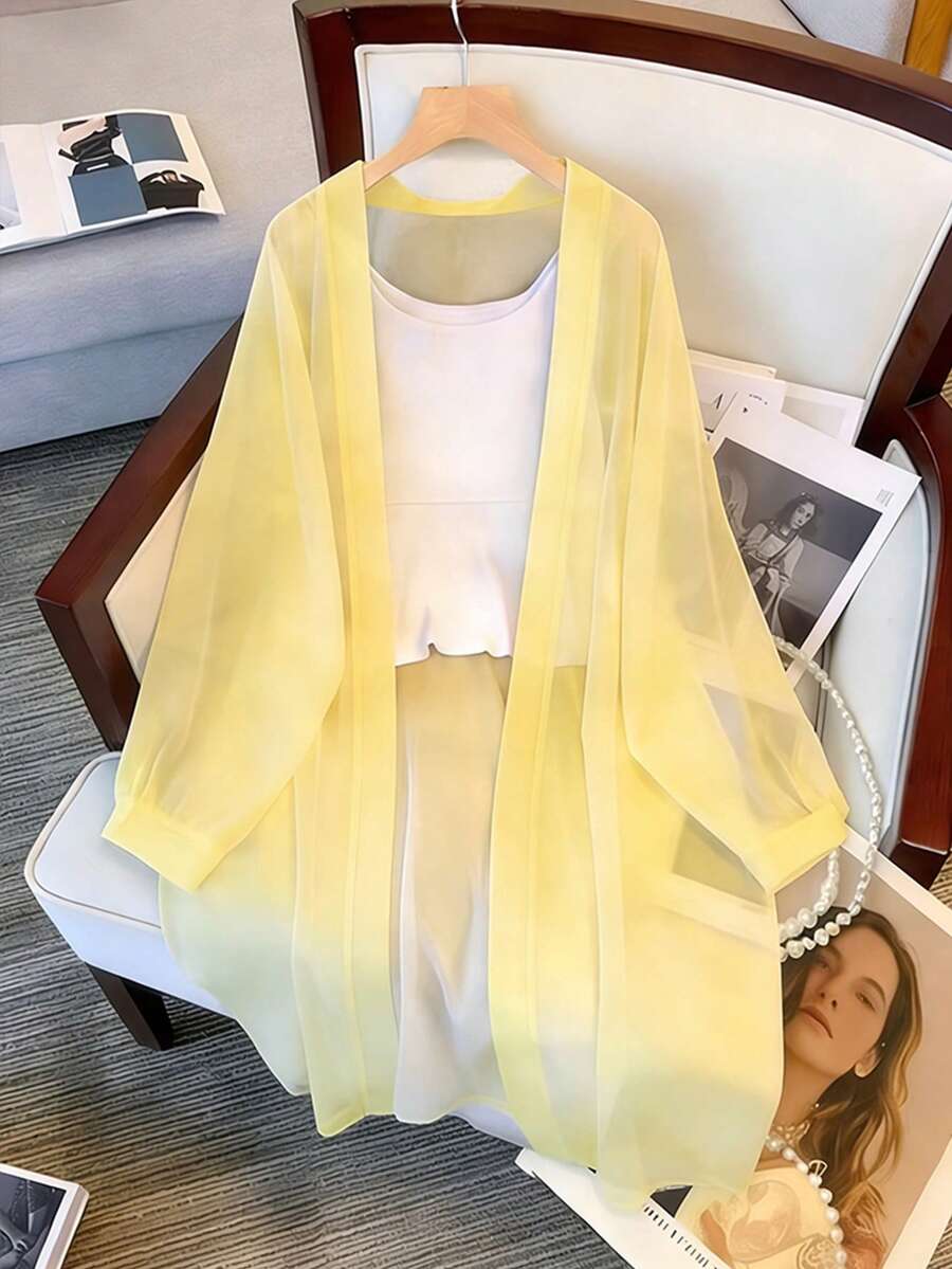 Resyla Women's New Lightweight Chiffon Loose, Mid-Length Blouse Top, Plus Size Fall - Yellow - View 1