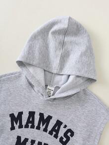 SHEIN 2件套婴儿男女通用灰色连帽T恤和短裤套装，字母印花，休闲宽松版型，柔软针织面料，百搭可爱时尚，适合外出、居家、上学及其他场合。 - 彩色 - 查看 3