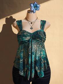 SHEIN ICON Blusa de tirantes de talla grande con estampado de paisley para vacaciones - Multicolor - Ver 3