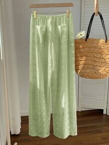 Comfortcana Women's Hollow Out Drawstring Waist Loose Wide Leg Pants, Suitable For Vacation And Beach, Green - Green - View 2