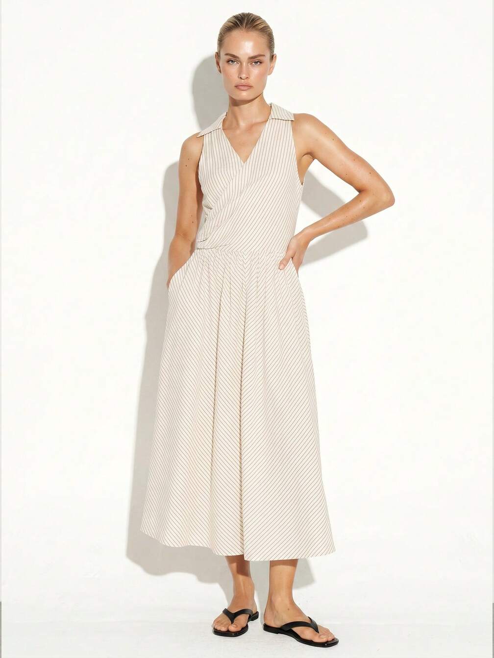 striped midi shirt dress Striped Midi Shirt Dress