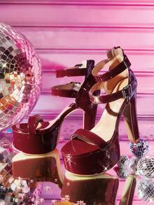 CUCCOO LuxiPop Sexy Mode Wort mit Fußriemen Runde Zehenkappe Dicke Absätze Reißverschluss Hinten Damen Burgunderrote High Heel Sandalen, geeignet für Frühling und Sommer, Urlaubssaison 2000er Jahre Stil, Urlaubsatmosphäre, Sommerbekleidung, Reise Muss-haben - Bordeaux - Übersicht 4
