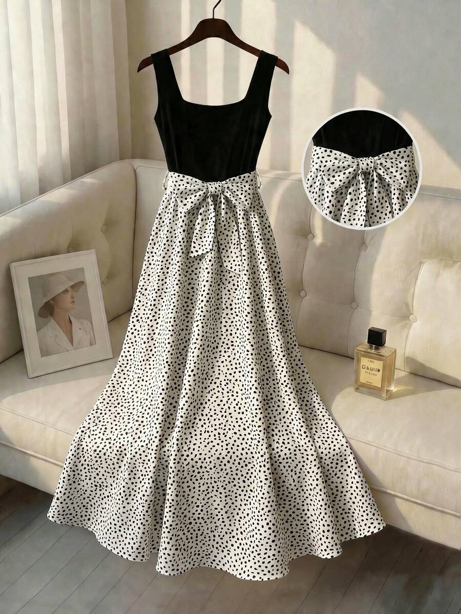 Franclia Elegantes Musterkleid in Große Größen für Damen, Frühling/Sommer - Schwarz und Weiss - Übersicht 1