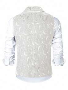 Calvornis Men's Formal Party Banquet Jacquard Double-Breasted Waistcoat, Excluding Shirt, Ceremony - White - View 2