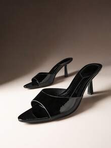 Hauture Sandalias de tacón de aguja puntiagudas y sexys minimalistas para mujer - Negro - Ver 3
