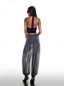Airlisse Women's Fashionable Sexy Low-Waist 2 In 1 Metal Eyelet Decor Mesh Sheer Lantern Pants Girlisim Autumn Golf Pastal - Dark Grey - View 2
