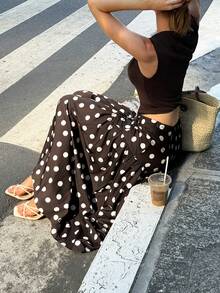 Serisse 女士休闲波点印花长裙，夏季 - 棕色 - 查看 6