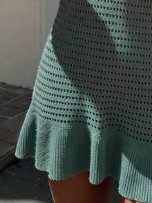 Selianne Spring/Summer Sleeveless V-Neck Backless Knit Dress, Casual Beach Vacation Style - Dark Green - View 5