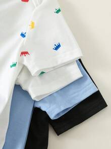 SHEIN Bộ 4 món áo liền quần tay ngắn kẻ sọc co giãn dễ thương cho bé trai/bé gái, áo bodysuit cơ bản, thích hợp cho mùa xuân/hè. - Nhiều màu - Xem 6
