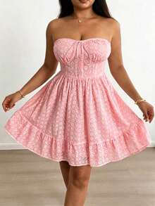 Unity Vintage French Style Embroidered And Lace Bodice Dress For Spring/Summer - Cherry Red - View 6