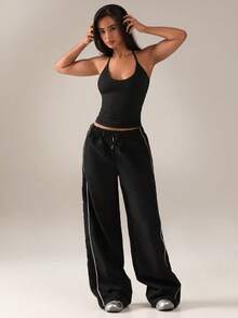 SHEIN BAE Mono de unicolor con escote halter y espalda descubierta - Negro - Ver 6
