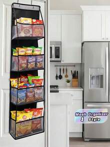 Mesh Over-The-Door Organizer With Transparent Pockets - Hanging Storage For Snacks, Cosmetics, Kitchen, Bathroom, Nursery, Wardrobe, Bedroom, Dorm, Diapers & Toys - Large Capacity Space Saver - Black - View 1