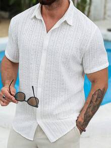 VENTUSAIL Men's Casual Mature Vacation Single-Breasted Short Sleeve Shirt - White - View 3