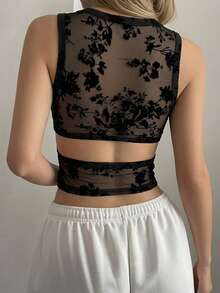 DAZY Áo camisole mùa hè dành cho nữ, cổ tròn, hở lưng, thiết kế khoét lỗ, ôm sát, dáng ngắn, gợi cảm, thường ngày. - màu đen - Xem 5