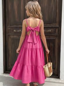 SHEIN Young Girl Woven Solid Color Casual Camisole Dress - Hot Pink - View 2
