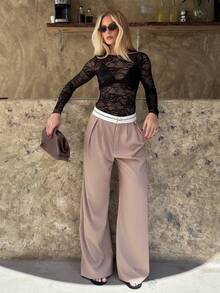 BiaLiraa Contrast Color Pocket Casual Suit Wide-Leg Pants In Fall/Winter - Khaki - View 1