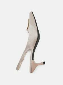 Bholvia Giày cao gót mũi nhọn màu đen kiểu Pháp, sandal nữ gót mỏng khóa kim loại mũi kín, kiểu dáng thanh lịch. - màu nâu - Xem 5
