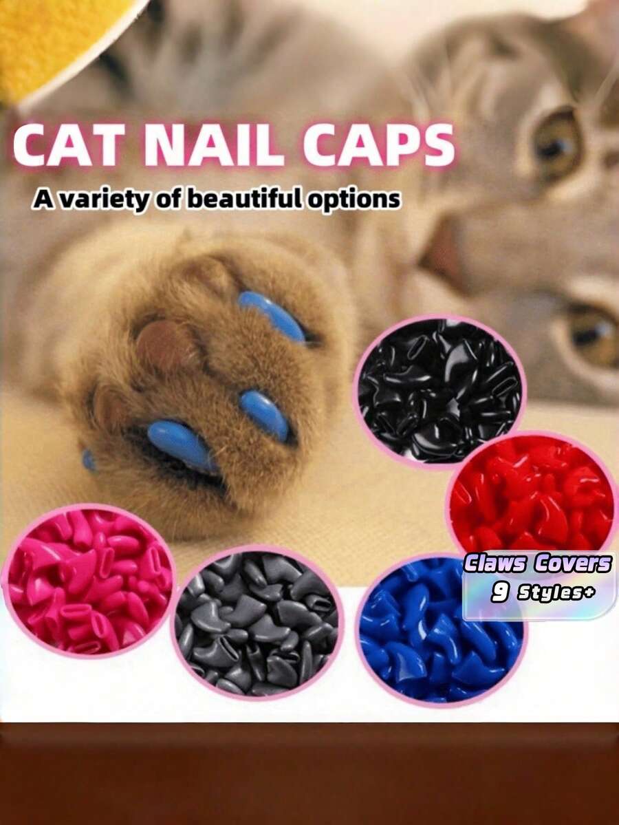 20 PCS Pet Nail Caps Anti Scratch Claws Covers For Cats And Dogs Soft Comfortable  Breathable Universal Size Assorted Colors Easy To Apply Pet Supplies - Multicolor - View 1
