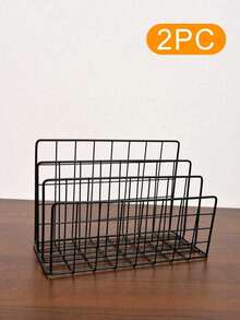 1/2PCS Metal Wire Desktop Mail Organizer Sturdy Holder For Letters Mail Books Postcards Brochures Documents Office Supplies Desk Storage Rack File Sorter - Three-compartment Envelope Holder - View 19