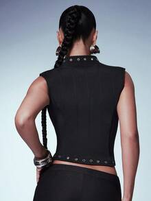Denimoi Bandage Lace Up Sleeveless Top Sexy Tops Bandage Top GNO Clubwear Going Out Top Concert Outfits - Black - View 5