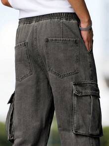 Manfinity Homme Plus Size Men's Casual Jeans With Applique, Drawstring Waist And Slant Pockets - Light Grey - View 4