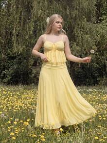 SHEIN MOD Große Größen Gelbes Trägerkleid Maxi Kleid 2-teiliges Set, geeignet für Strand, Party, Urlaub - Hellgelb - Übersicht 8