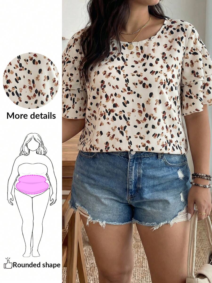 Plus Size Floral Printed Ruffle Hem Blouse - Multicolor - View 1