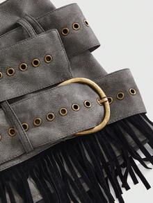 ROMWE Grunge Punk Trang phục dự lễ hội âm nhạc miền Tây phong cách retro cá tính, thiết kế tua rua, chất liệu PU sần sùi, cạp siêu thấp. - Xám - Xem 3