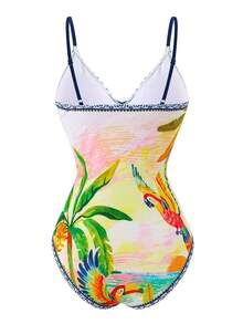 Swim Oasis Bộ đồ bơi liền thân kiểu yếm cổ kèm váy dành cho nữ, thích hợp cho kỳ nghỉ xuân/hè, họa tiết hoa retro gợi cảm. - Nhiều màu - Xem 4