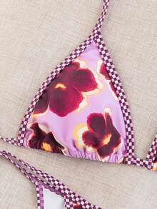 SHEIN Swim Mod Bộ đồ bơi nữ, bikini hai mảnh kiểu đảo biển với tua rua trang trí, đồ bơi thường ngày viền tương phản cho tiệc bể bơi, gợi cảm. - Nhiều màu - Xem 3