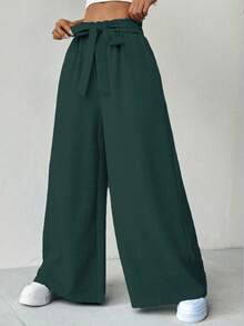 Women's Casual Versatile Solid Color Wide Leg Pants - Dark Green - View 4