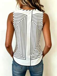 EMERY ROSE New Arrival Geometric Print Scarf Neck Regular Top For Women - Black and White - View 2