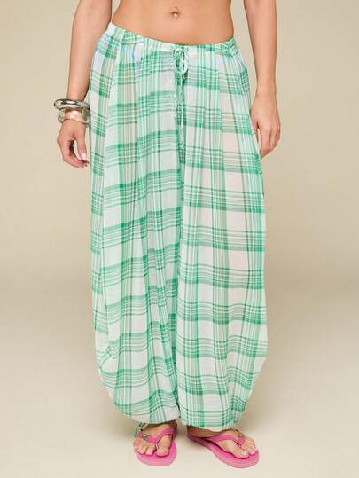 COUREZ Low Rise Balloon Check Trousers/ Y2K Summer Outifts For Women Summer Bottoms Casual Outfits Going Out Outfits Festival Outfits Summer Clothes For Women