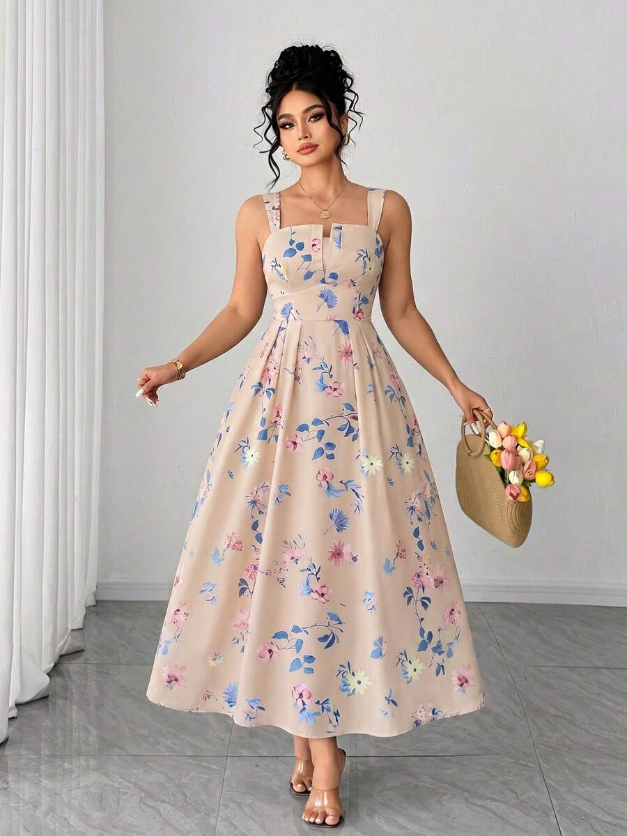 Elenzga Đầm hè hai dây in hoa thanh lịch dành cho nữ cỡ lớn, thích hợp cho Ngày Valentine. - Hồng - Xem 1