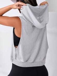 Rhythm Era Áo nỉ không tay có dây rút dành cho nữ cỡ lớn, thích hợp cho thể thao, yoga, hoạt động ngoài trời, tập gym. - Xám - Xem 2
