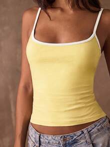 SHEIN BAE Áo camisole nữ ôm dáng, phối màu tương phản, kiểu dáng thường ngày. - Màu vàng - Xem 1