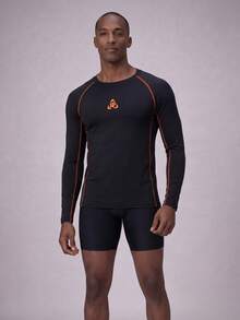 ZELFYO Camiseta de protección solar de manga larga con cuello redondo y ribete de contraste con estampado de letras para hombres - Negro - Ver 4