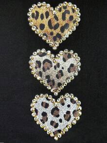 EMERY ROSE Women's Color Block Leopard Print Heart Graphic Short Sleeve Casual T-Shirt - Black - View 6
