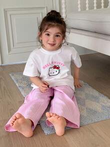 Dazy Kids HELLO KITTY | DAZY 女童夏季卡通印花短袖上衣與條紋長褲睡衣套裝 - 彩色 - 查看 2