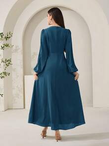 Veilorie Nuevo vestido de cóctel elegante y de lujo con cintura fruncida y adornos de strass, elegante para fiestas - Agua verde azul - Ver 9