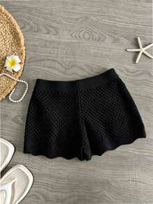 Sweetra Bộ đồ nữ thời trang dễ thương, gợi cảm với họa tiết quả anh đào khoét rỗng, gồm áo len và quần short, thích hợp cho mùa hè đi biển. - màu đen - Xem 2