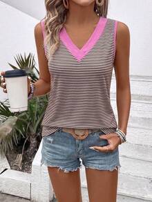 EMERY ROSE Women's Spring/Summer New Arrival Striped Colorblock Print V-Neck Casual Versatile Tank Top - Multicolor - View 4